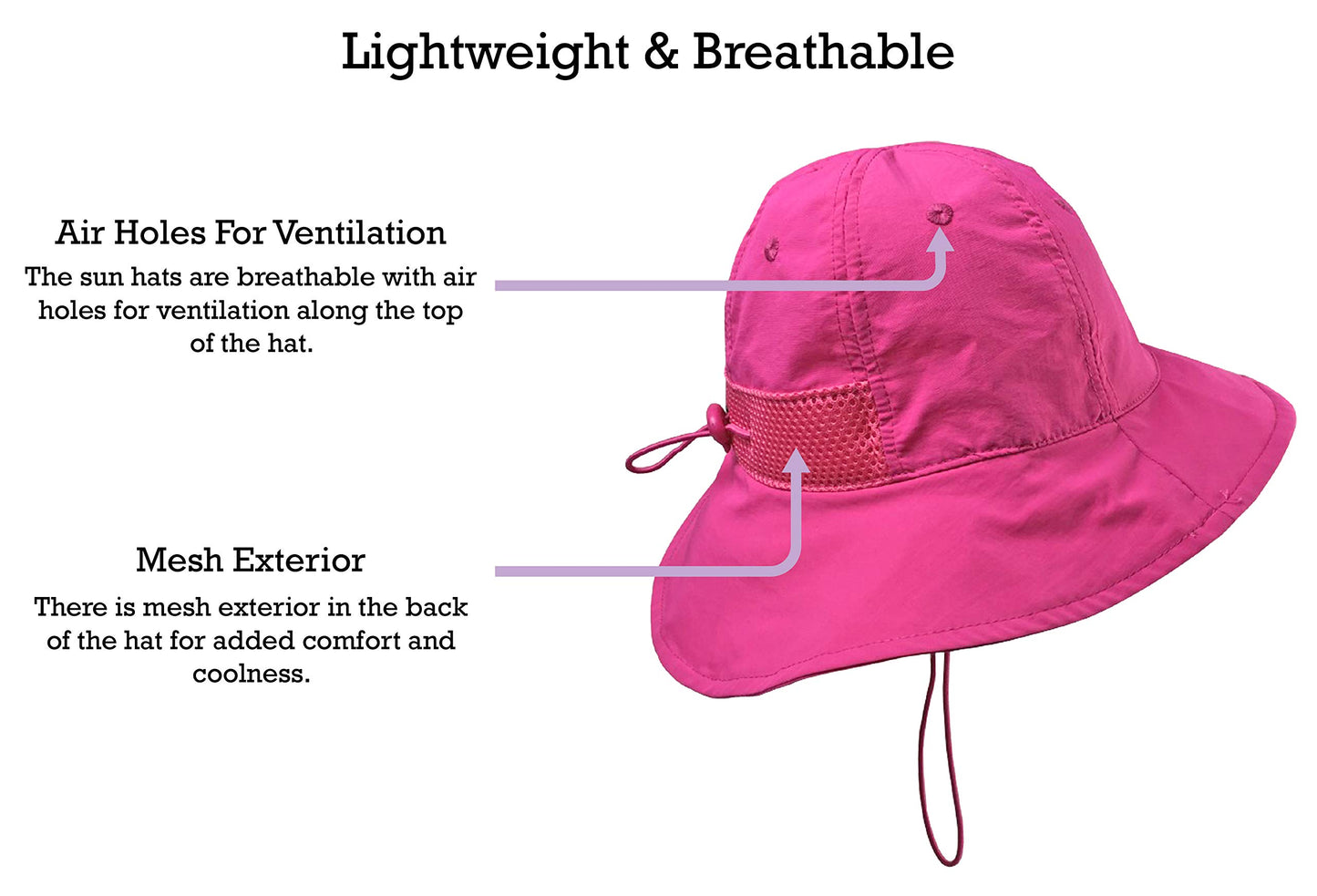 Nice Caps Kids Sun Hats Upf 50+ Uv Protection 2-Pack Boys Girls Toddler Adjustable Mesh Lined (Neon Pink/Neon Purple - Pack, 59C