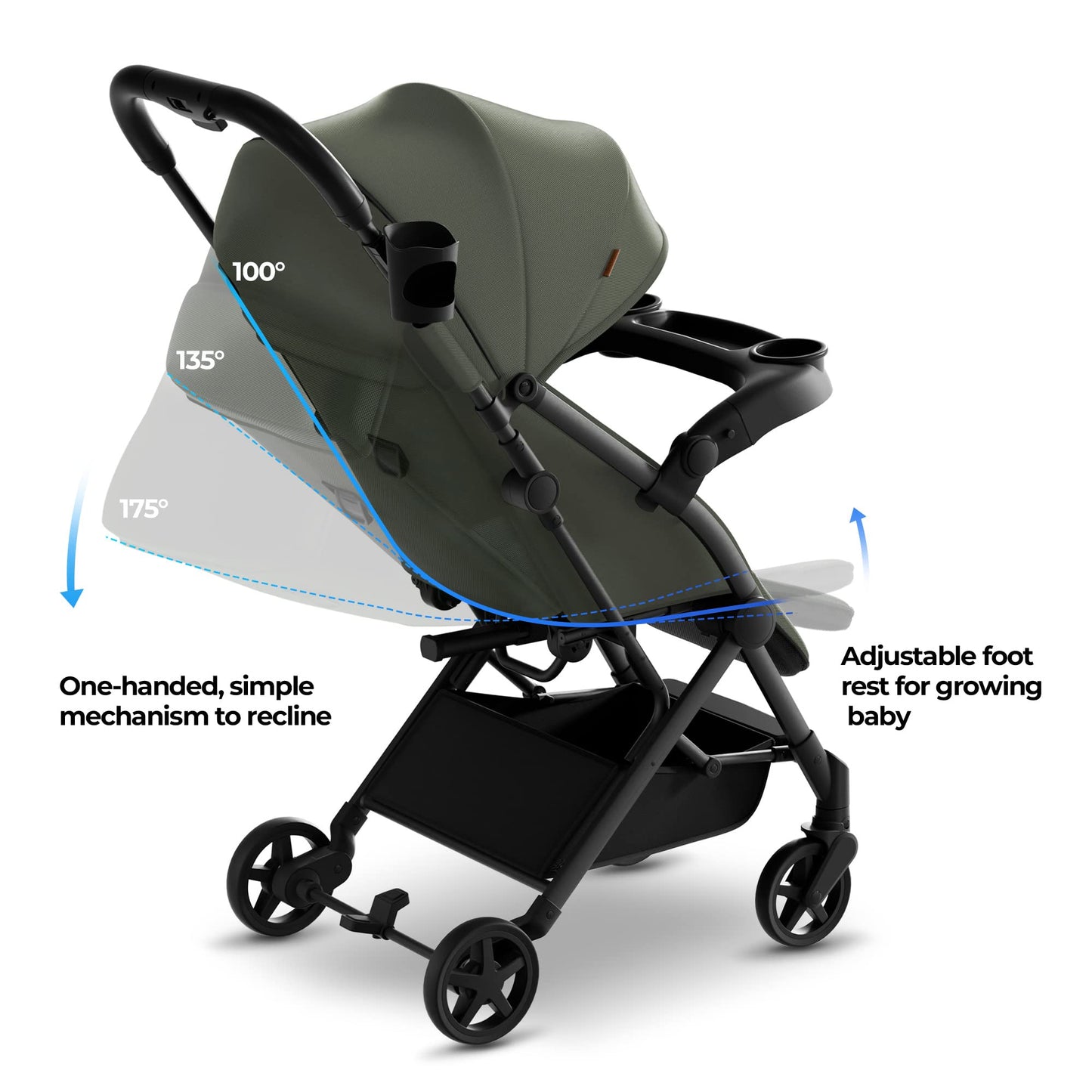 Mompush Lithe V2 Lightweight Travel Stroller, Compact Foldable Baby Stroller with Travel Bag, One-Hand Fold Stroller, Snack Tray