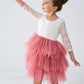 2Bunnies Girl Peony Lace Back A-Line Tiered Tutu Tulle Flower Girl Dress (Dusty Rose Sleeve Short, 7-8Yrs)
