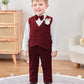 Yallet Toddler Baby Boy Clothes Suit Gentleman Wedding Outfits, Formal Dress Shirt+Bowtie+Vest+Boutonniere+Suspender Pants(V Red