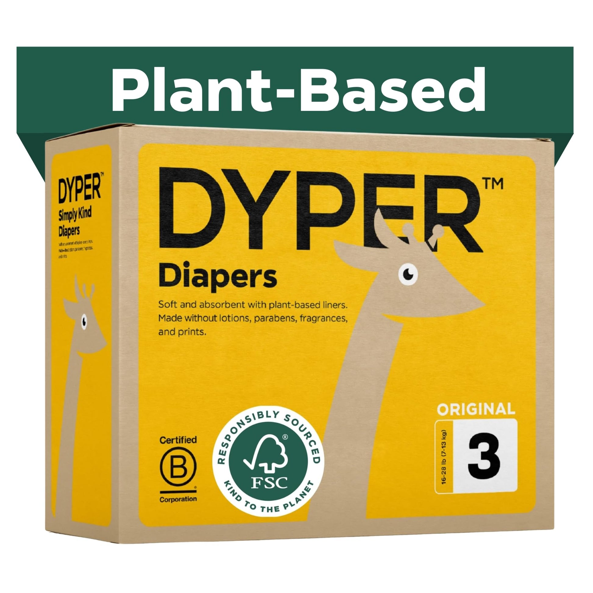 Dyper Baby Diapers Size 3 | Honest Ingredients | Cloth Alternative | Day & Overnight | Made With Plant-Based* Materials | Hypoal