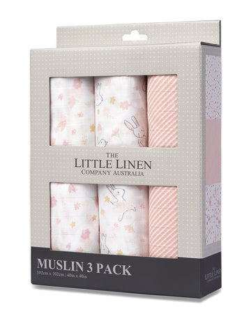 The Little Linen Company Muslin Baby Wrap 3Pk  Ballerina Bunny