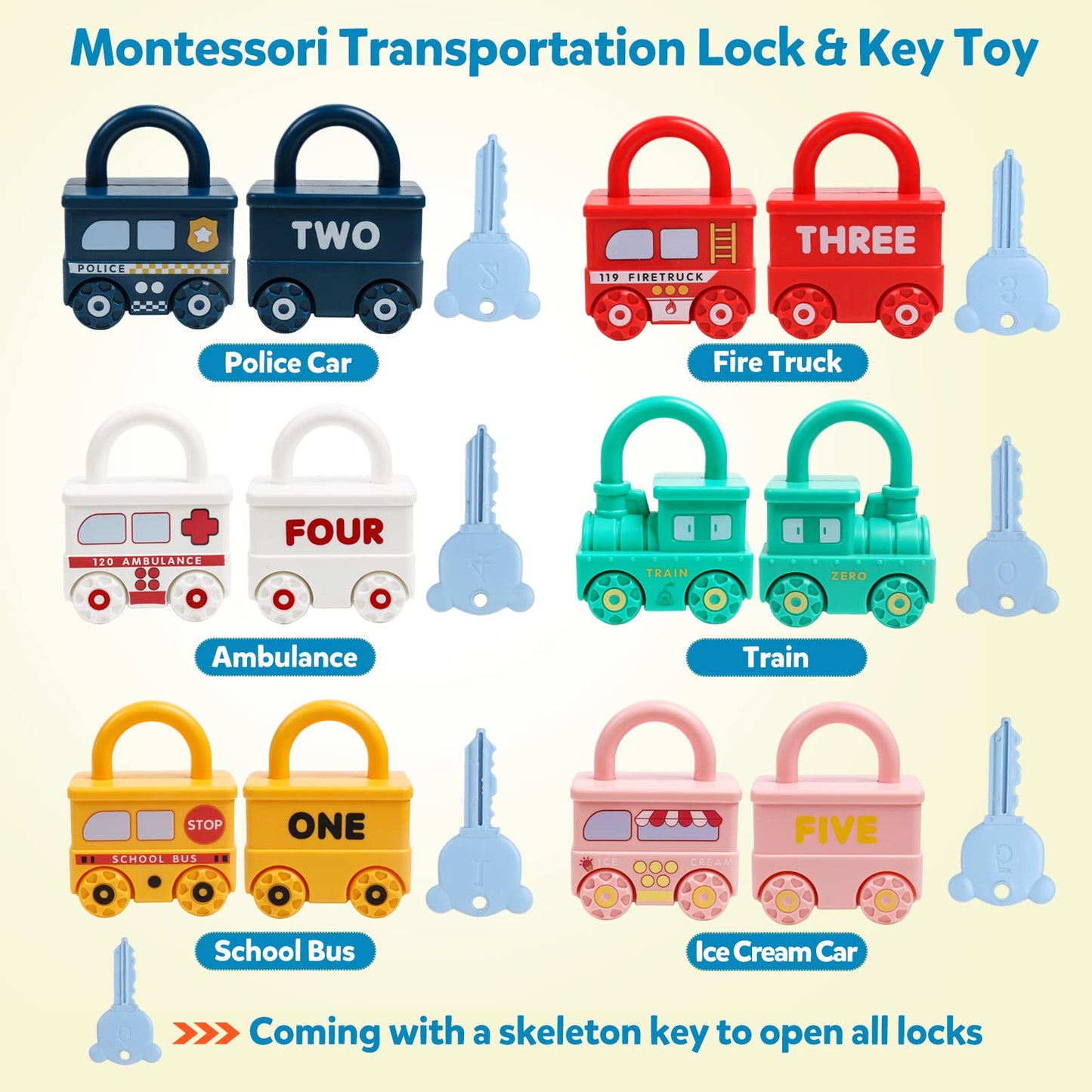 GKDOMS Montessori Learning Toys Sorting & Matching Locks and Keys Toddlers Sensory Car Activity Fine Motor Toy, Thank You Birthd
