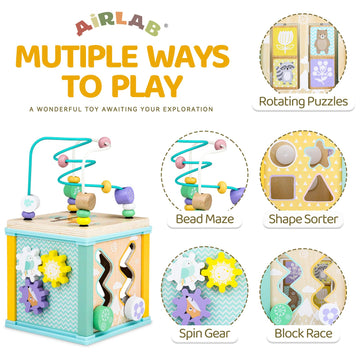 Wooden Activity Cube Montessori Toys for 1 2 3 Year Old Baby Toys 12 Months Toddlers 1-3 Birthday Gift Boys Girls Sensory Intera