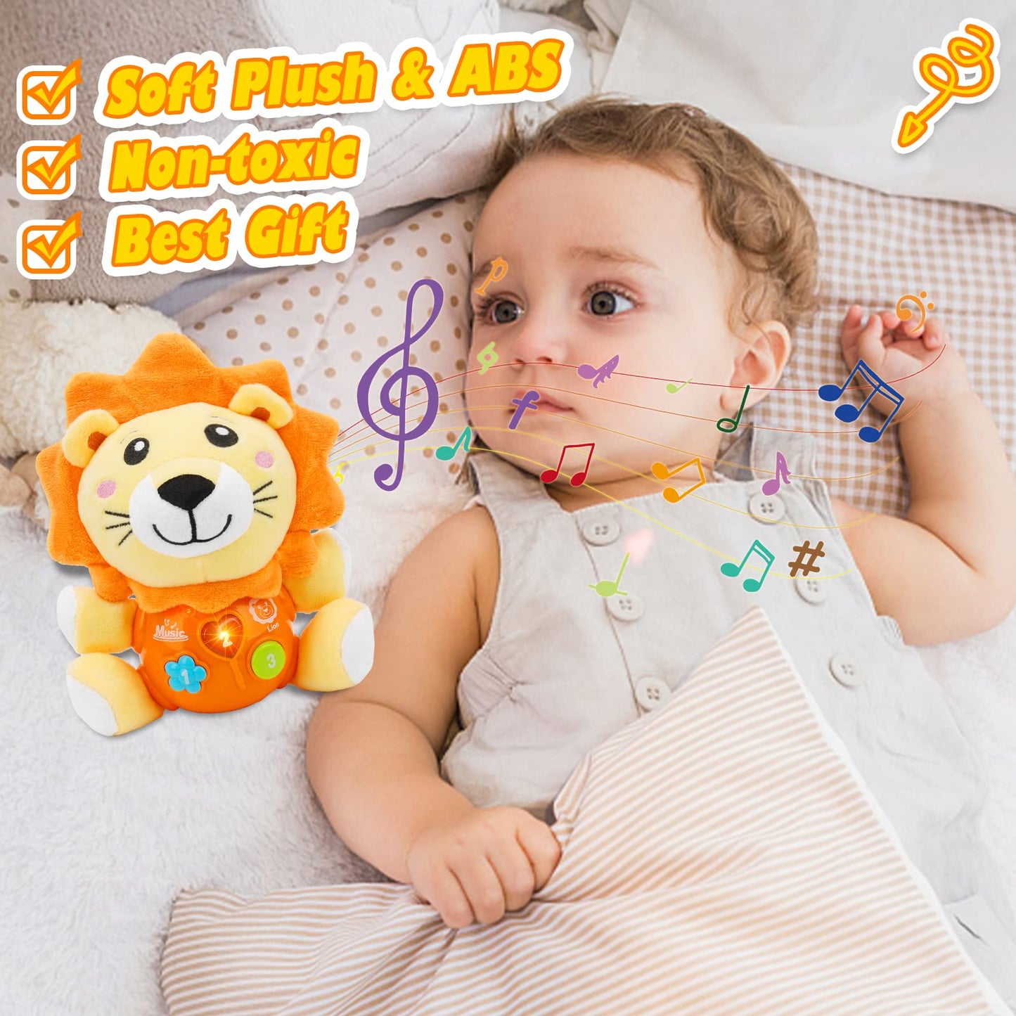 daboot Baby Toys 6 to 12 Months - Infant Baby Musical Toy for 1 Year Old Boys & Girls - Cute Lion Plush Toys Newborn Toy 0 3 6 9