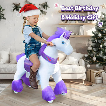 PonyCycle Ride on Unicorn Horse Toys for Girls Toddler Rocking Horse (with Brake/ 30 Height/Size 3 for Age 3-5) Purple Unicorn P