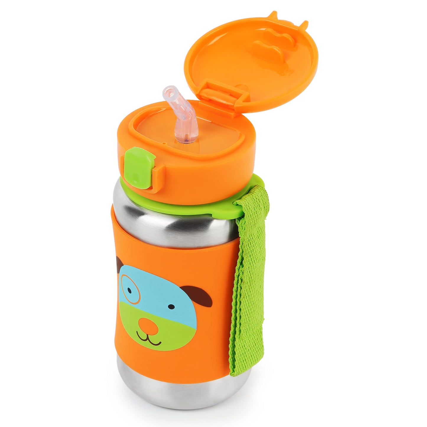 Skip Hop Toddler Sippy Cup With Straw, Zoo Stainless Steel Straw Bottle, Dog,350 Ml