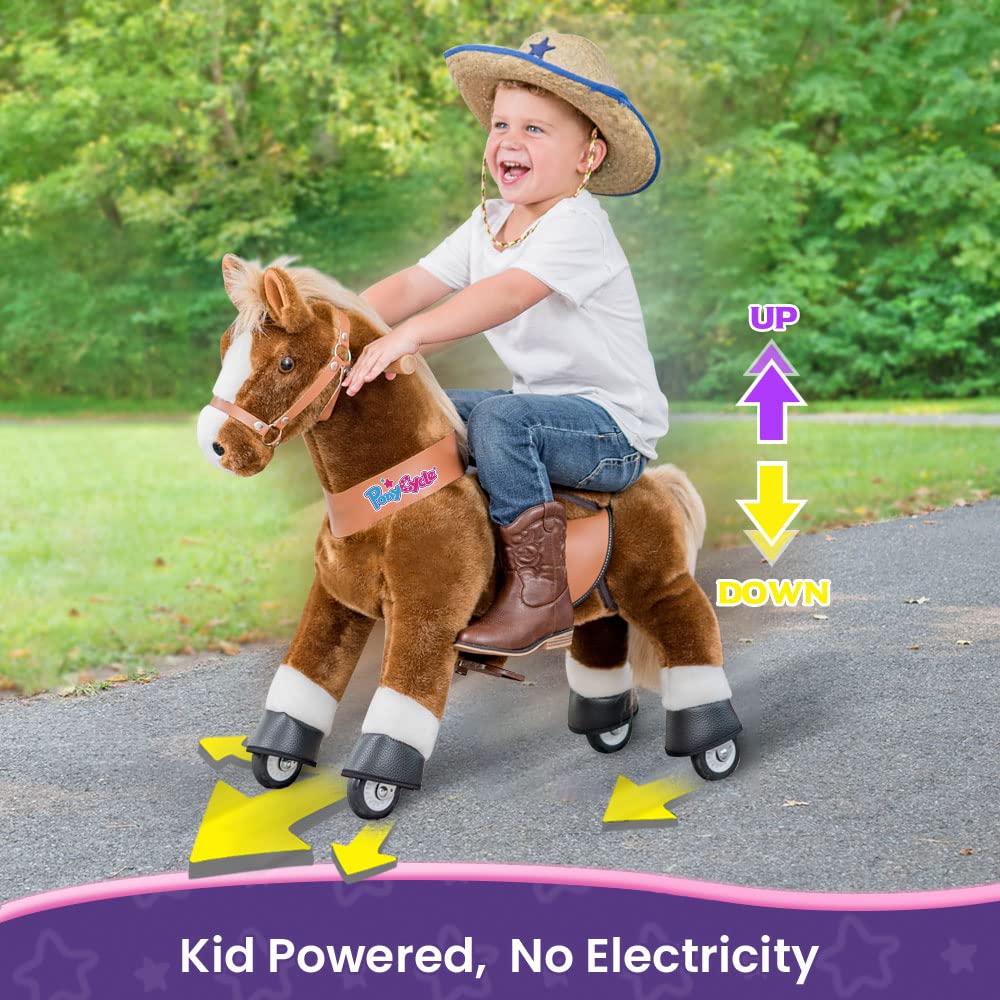 PonyCycle Official Classic U Series Ride on Horse Toy Plush Walking Animal Brown Horse Size 4 for Age 4-8 Ux424
