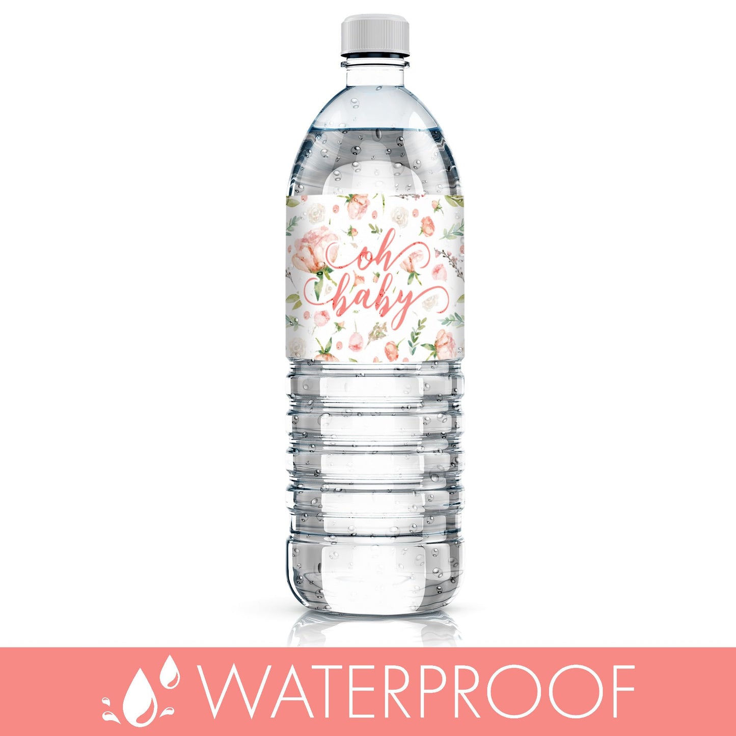Baby In Bloom Baby Shower Water Bottle Labels, 24 Waterproof Stickers For Pink Floral Boho Girl Baby Shower