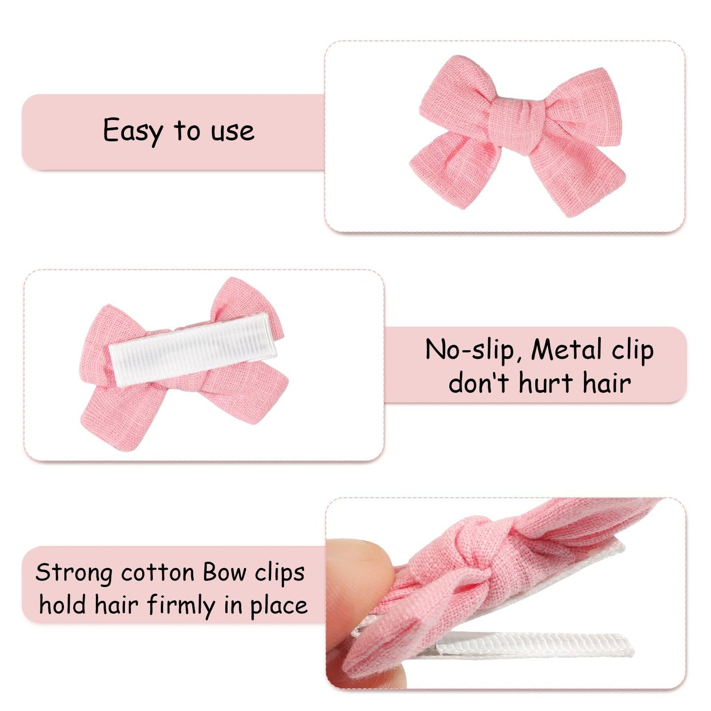 Baby Bows For Girls,Fully Lined 2 Inches Pinky Hair Bows Ponytail Pigtail Bows With Alligator Clips Hair Accessories For Toddler
