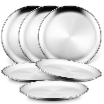 Haware 6-Piece 18/8 Stainless Steel Plates, Metal 304 Dinner Dishes For Kids Toddlers Children, 9 Inch Feeding Serving Camping P