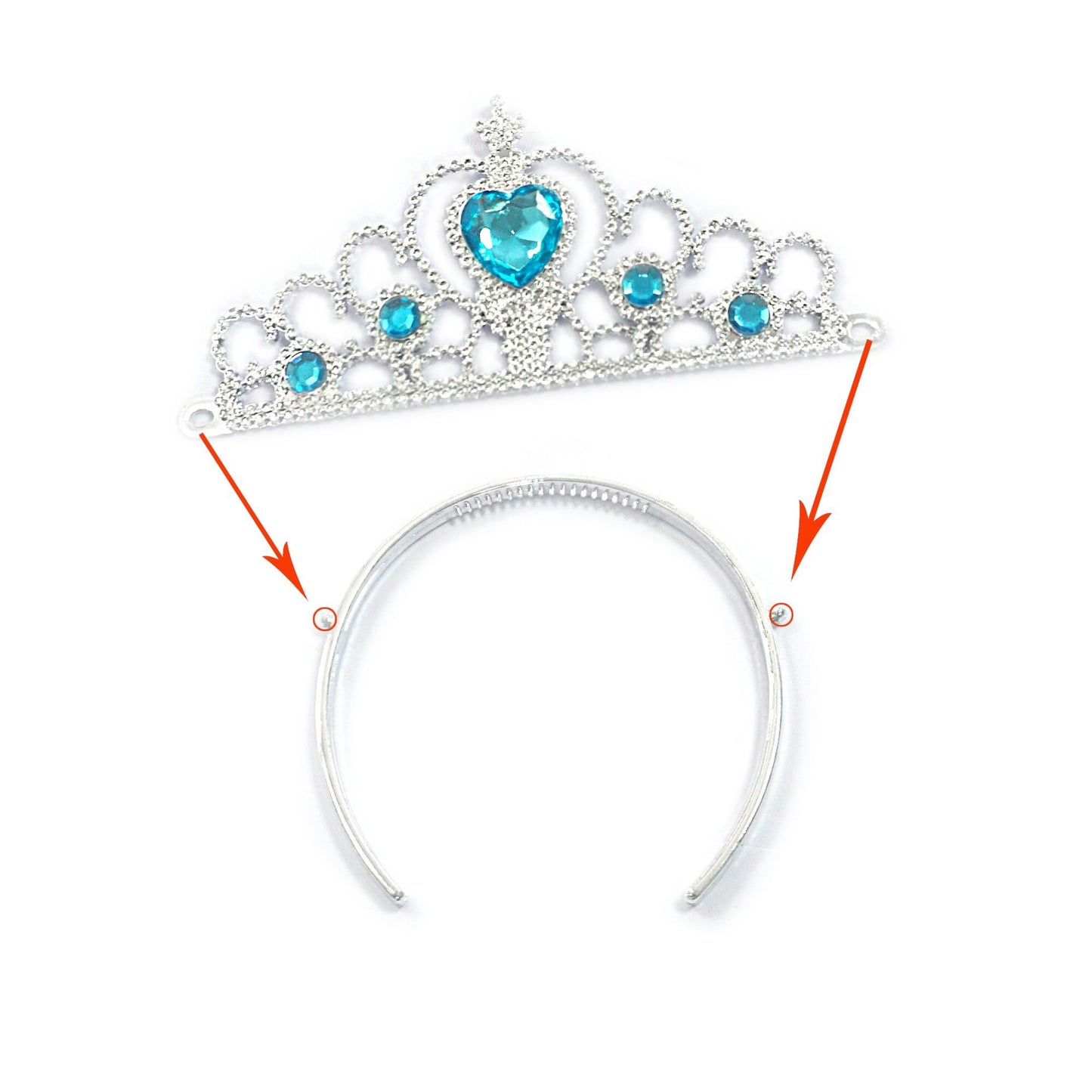 Kuzhi Frozen Crown Tiara And Wand Set - Silver Heart Jewel (Blue)