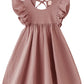 Lyxiof Toddler Baby Girl Cotton Linen Dress Ruffle Sleeve Halter Sleeveless Kids Casual Dresses Dark Pink 120Cm