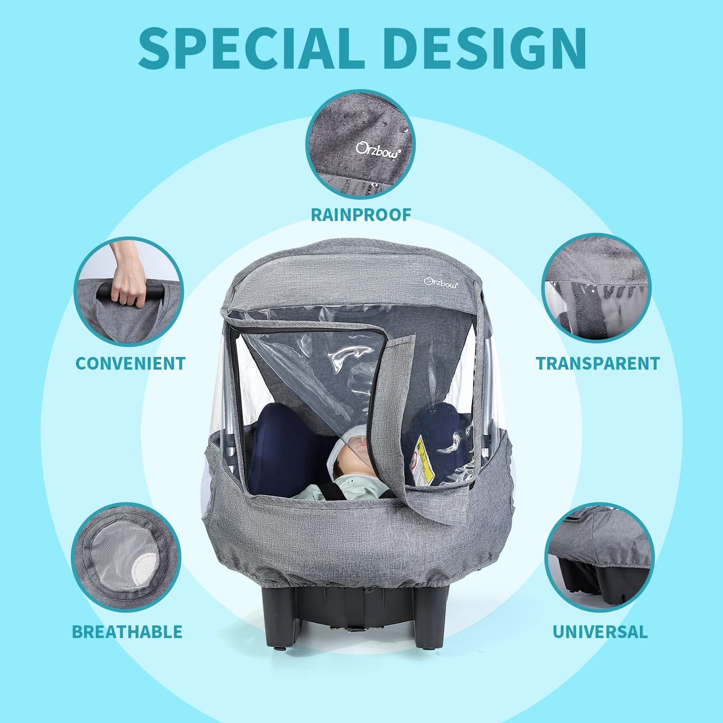 Universal Car Seat Rain Cover,Weather Shield For Infant Car Seat With Storage Bag,Side Ventilation & Handle Opening,Necessary Pr