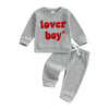 Nibbcoa Toddler Baby Boy Valentines Day Outfit Love Embroidery Waffle Knit Sweatshirt Pants Set Cute Spring Fall Clothes (Gray,