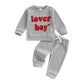 Lesimsam Toddler Baby Boy Valentine'S Day Outfit Letter Embroidery Long Sleeve Waffle Knit Sweatshirt And Pants Set(Gray, 0-6 Mo