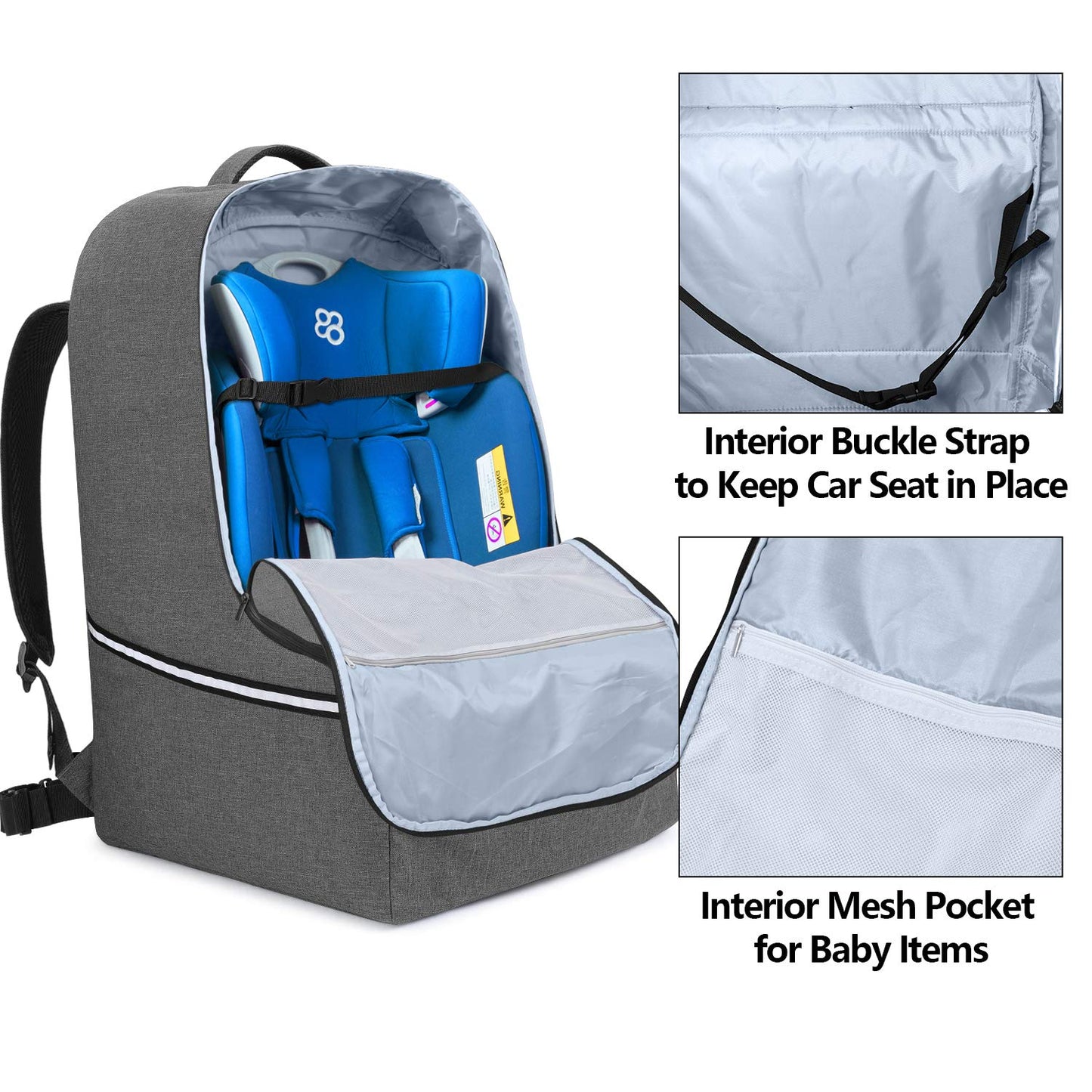 Teamoy Car Seat Travel Bag, Car Seat Gate Check Bag With Top Handle And Reflective Tapes, Infant Carseat Carrier Covers For Airp