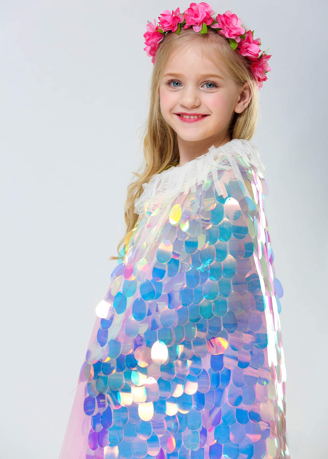 Fkkfyy Little Girl Cape Cloak Dresses Matching Princess Wedding Birthday Party Halloween Star Sequins Capes Cloaks Costumes For