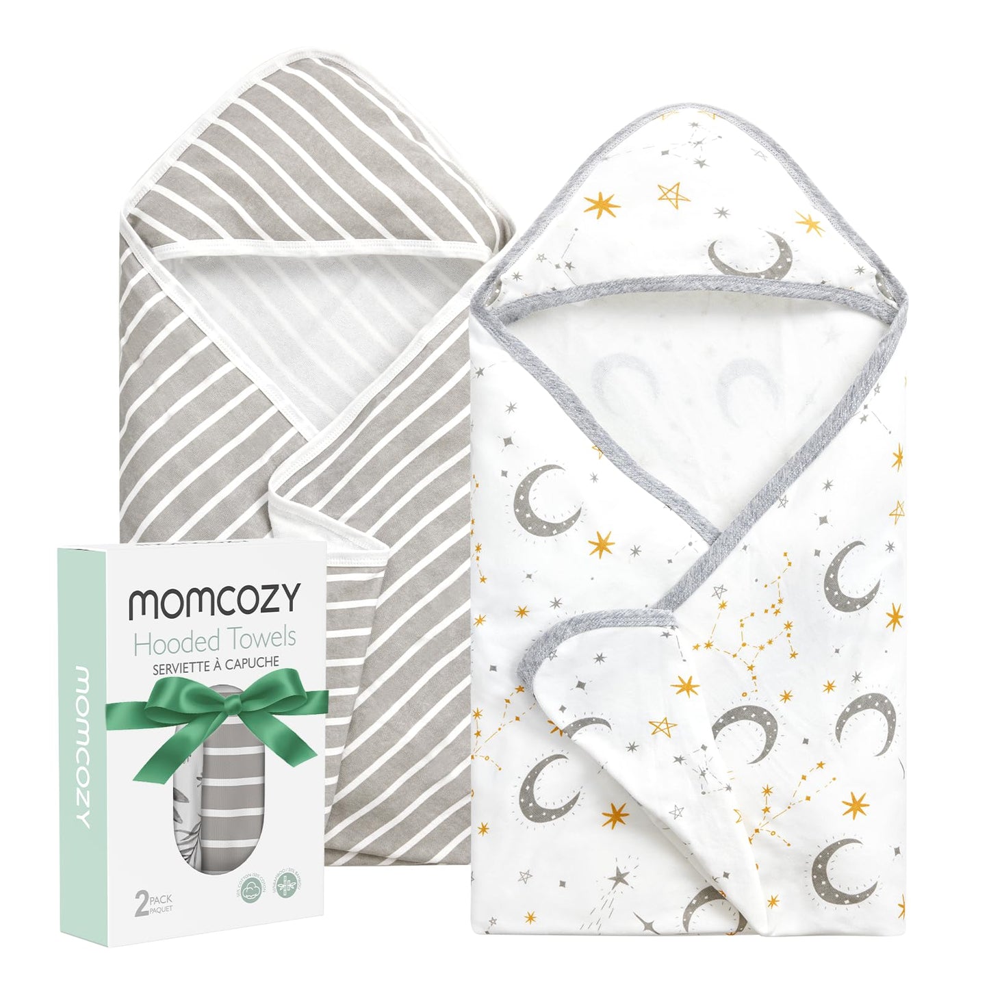 Momcozy Baby Hooded Towel, 2 Pack Cotton Bath Towel For Boy Or Girl, Super Soft Baby Towel With Original Design, Shower Gifts Fo