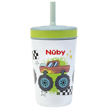 Nuby Thirsty Kids Insulated Toddler Cup with Silicone Flexstraw - 12 oz - Stainless Steel and Leak-Resistant - 18+ Months - Mons