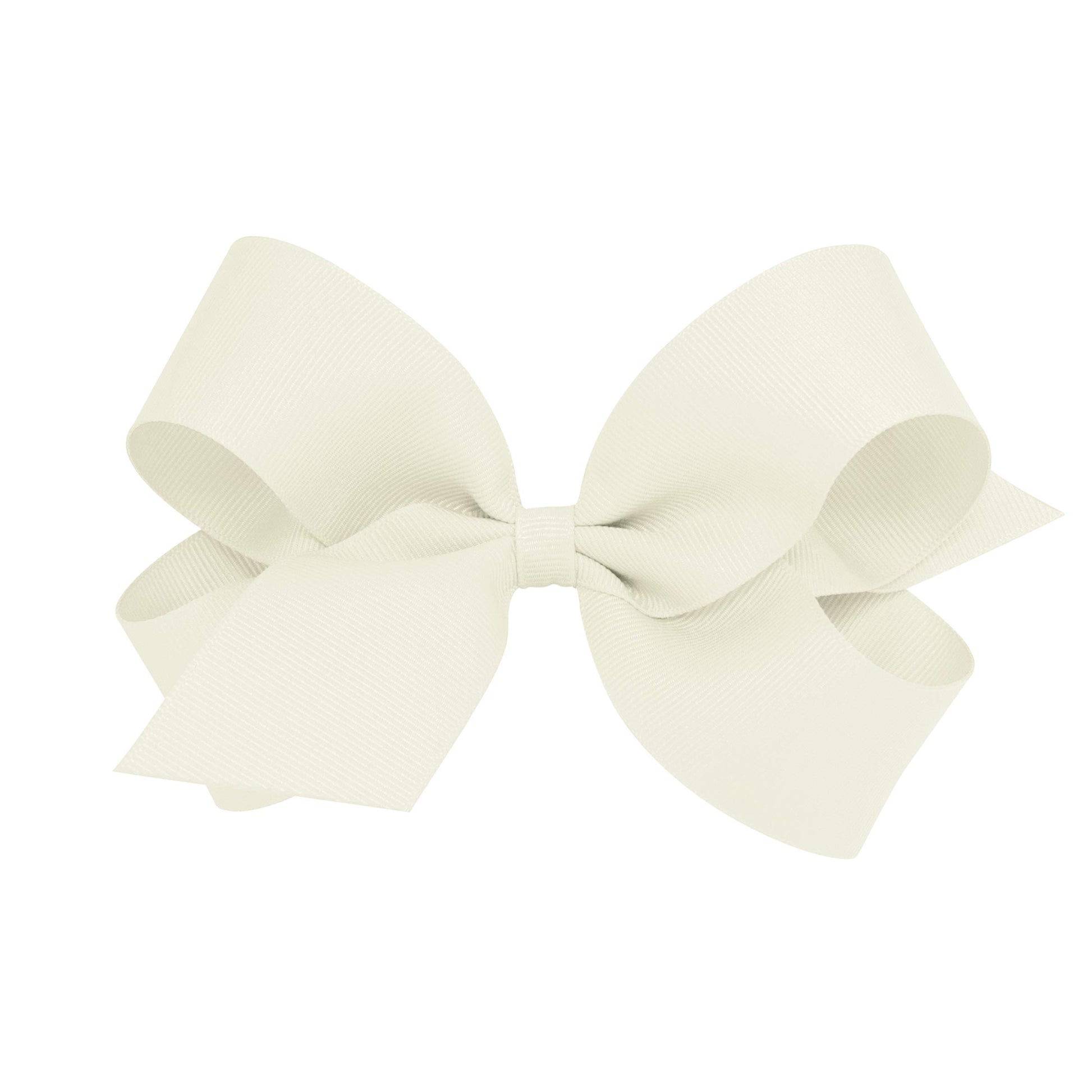 Wee Ones Girls' Classic Grosgrain Hair Bow With Plain Wrap Center On A Weestay Hair Clip, Handmade, Large Sized Bow, Antique Whi