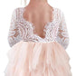 2Bunnies Girl Peony Lace Back A-Line Tiered Tutu Tulle Flower Girl Dress (Pink 3/4 Sleeve Short, 7-8Yrs)