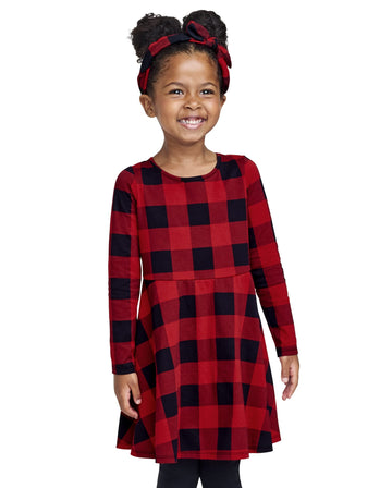 The Children'S Place Baby Girls The Children'S Place And Toddler Long Sleeve Fashion Skater Dresses Casual Dress, Classic Red Bu