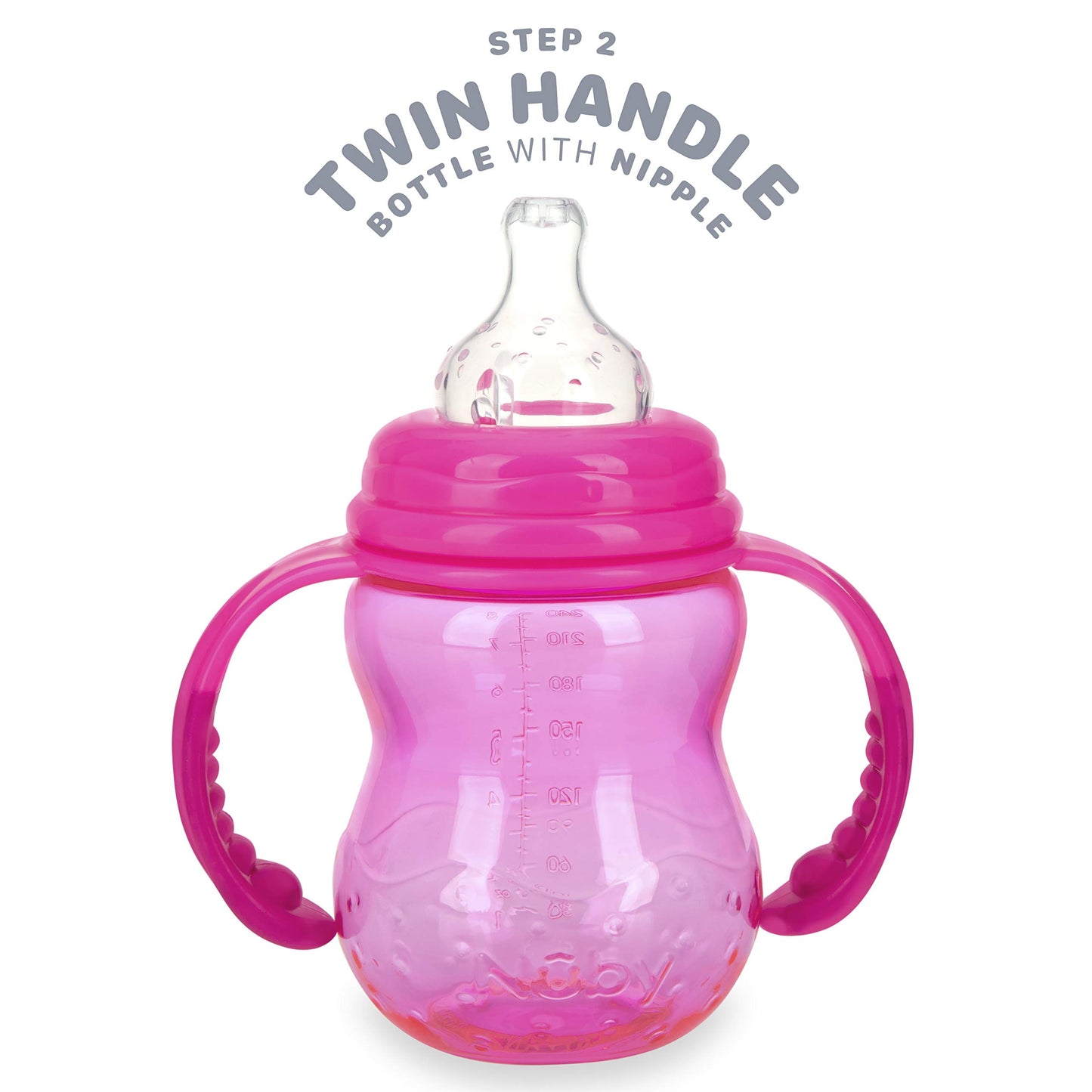 Nuby 3 In 1 Baby Bottle To Training Sippy Cup - 8 Oz Toddler Cups Spill Proof With Soft Spout, Nipple & Removeable Grip Handles