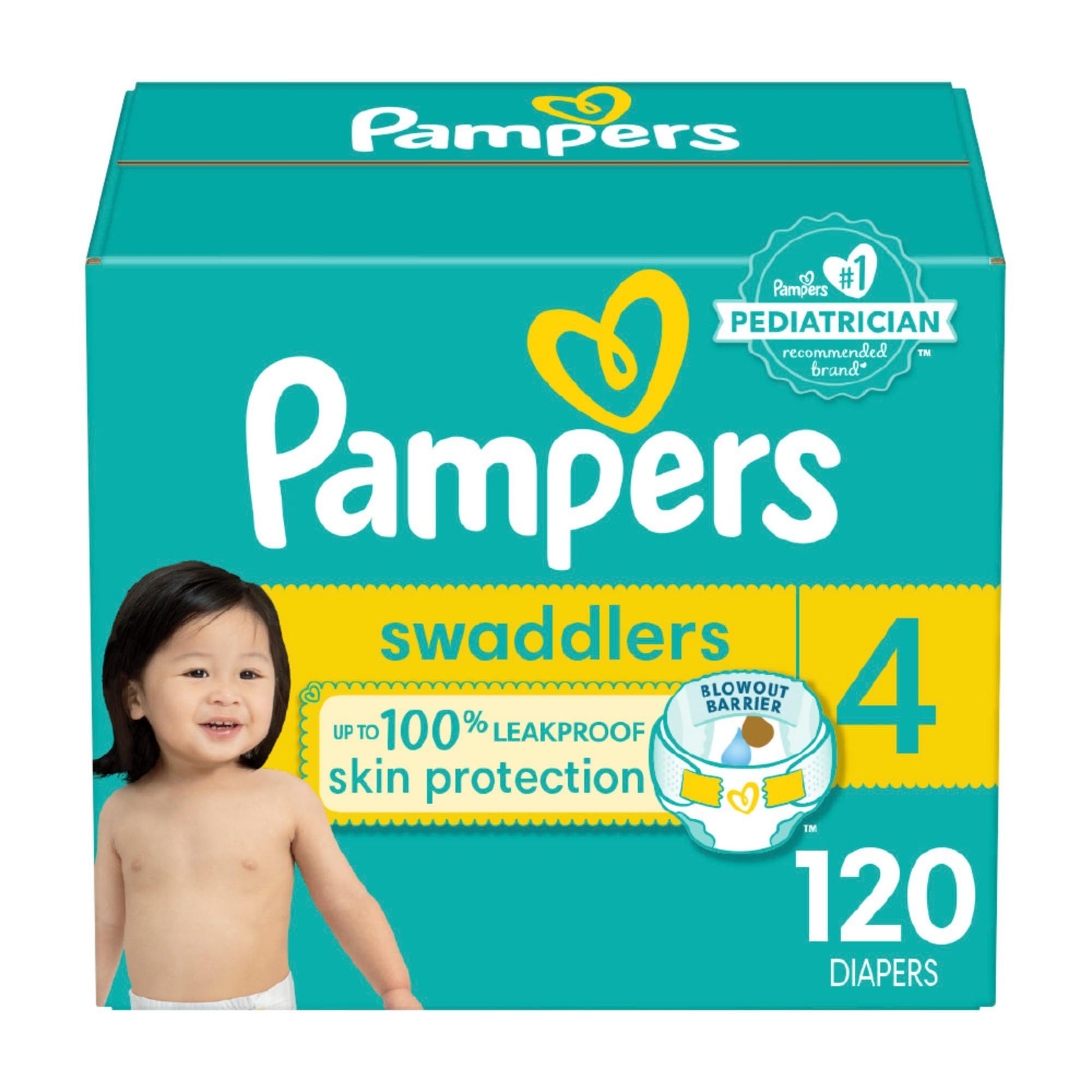 Pampers Baby Diapers - Swaddlers - Size 4, 120 Count, Ultra Absorbent Disposable Infant Diaper