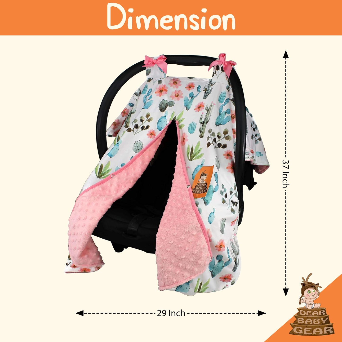 Dear Baby Gear Carseat Canopy With Snap Opening For Girls - Infant Canopies - Nursing Covers - 37' X 29' (Watercolor Cactus Fl