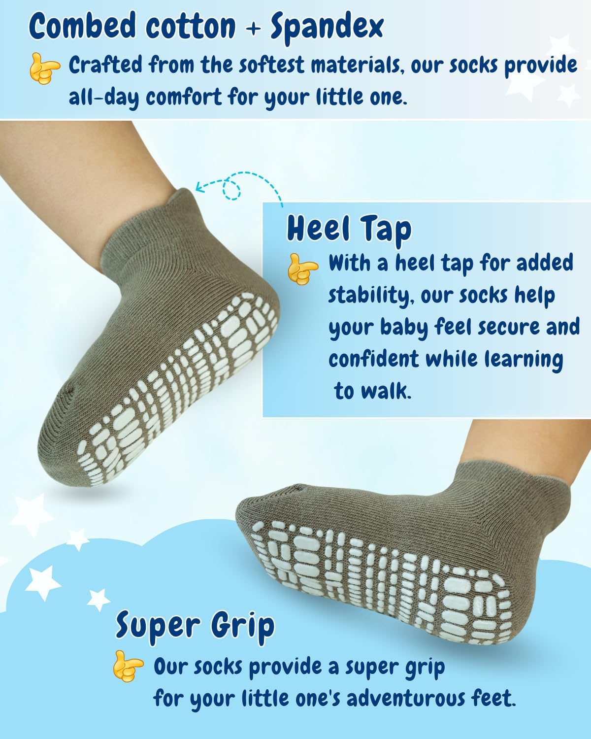 Rative Ankle Anti Slip Non Skid Cotton Socks With Grips Grippers For 6-12 Month Babies Baby Infant Boy Boys Girls (6-12 Months,