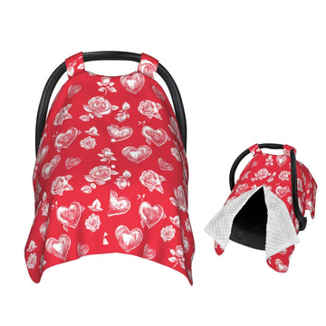Muishi Hand Drawn Hearts and Roses Baby Car Seat Canopy Nursing Cover for Newborn Car Seat Breastfeeding Covers Blanket Newborn 