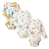 Defahn Side Snap Bodysuit Baby Kimono Onsies With Mitten-Cuffs 3-Pack Cotton Basic Pattern Boy Girl Kimono Bodysuits (Rainbow/Rb