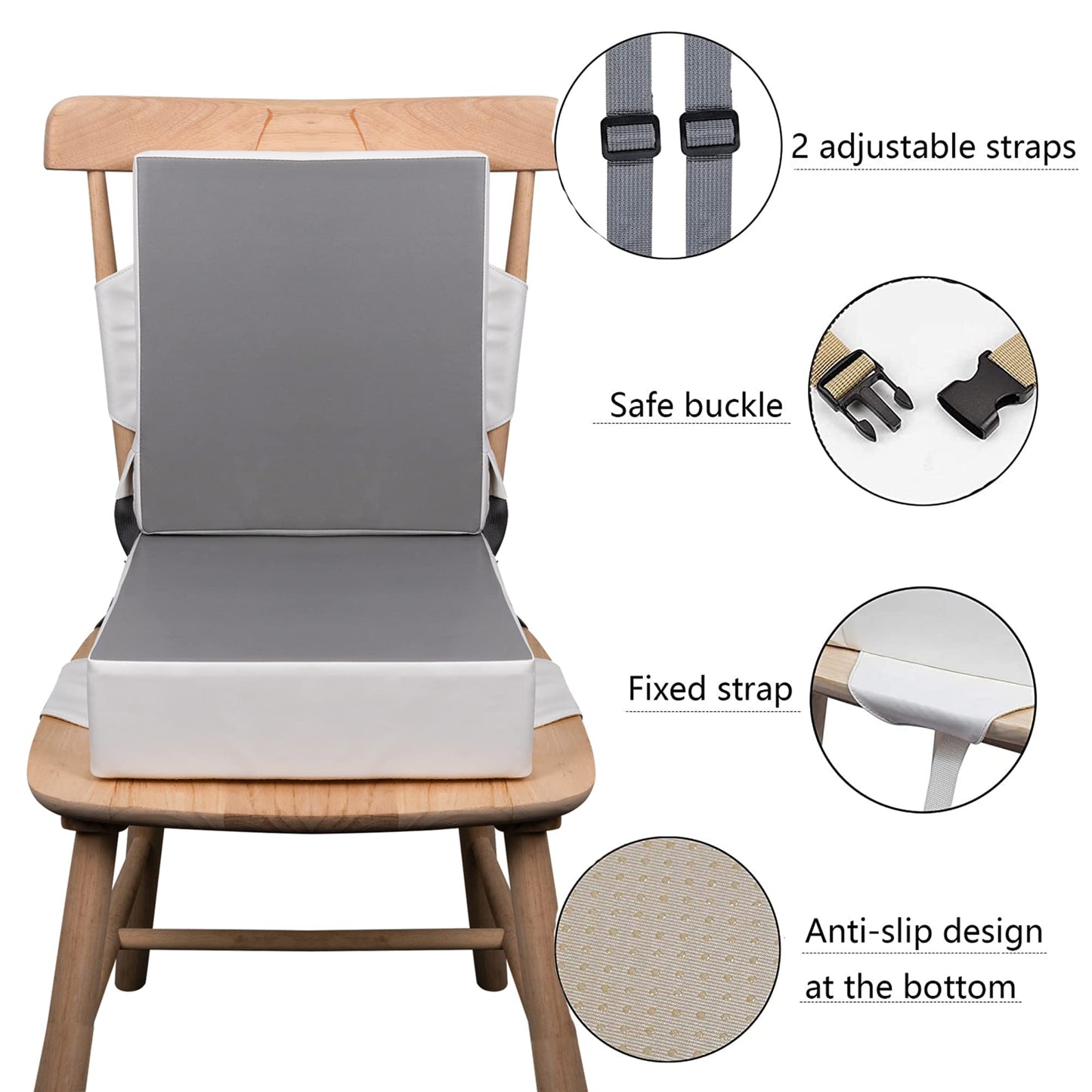 Kalawen Booster Seat For Kitchen Chair, Upgraded 2Pcs Pu Washable Straps Safety Buckle Kids Toddler Booster Seat For Chair, Port