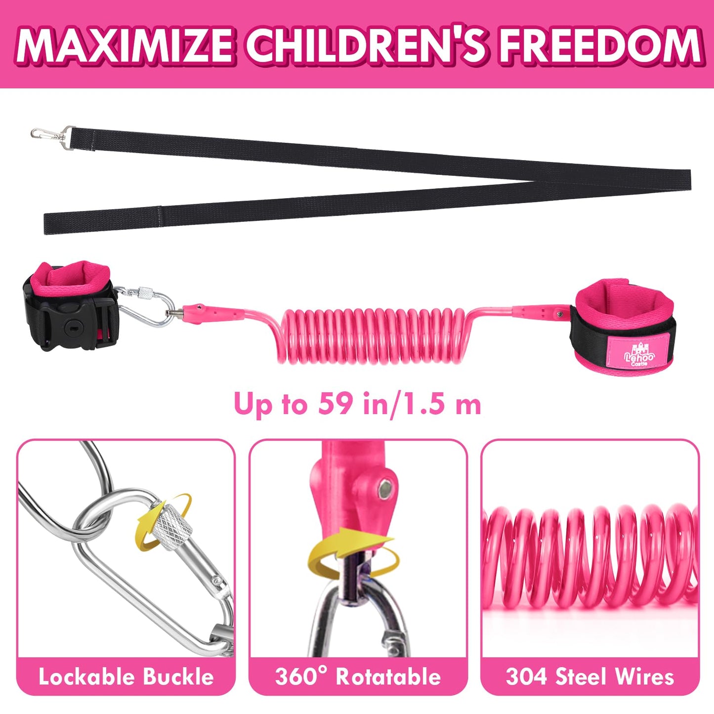 Lehoo Castle Toddlers Leash For Walking + Key Lock Design Anti Lost Wrist Link, 3 In 1 Baby Leash Kids Wrist Link For Toddlers,