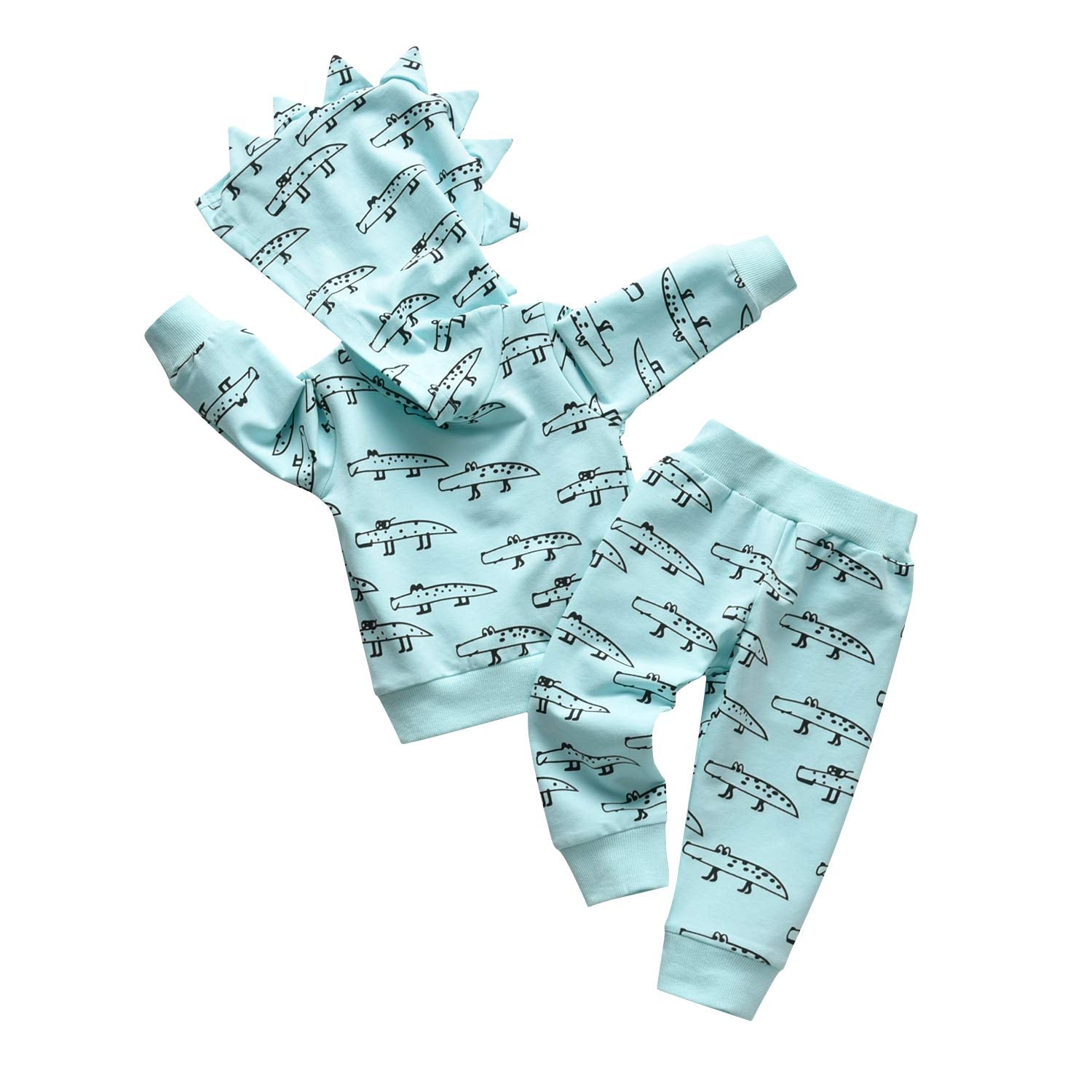 Toddler Infant Baby Boy Clothes Crocodile Long Sleeve Hoodie Tops Sweatsuit Pants Outfit Set (9-12 Months)