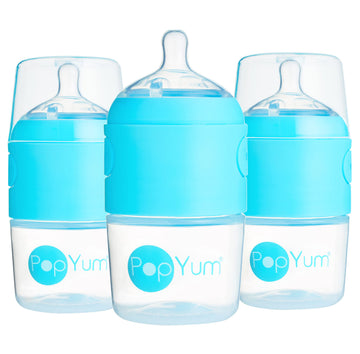 Popyum 5 Oz Blue Anti-Colic Formula Making/Mixing/Dispenser Baby Bottles, 3-Pack With #1 Slow Flow Nipples, 150 Ml, Bpa-Free, Na