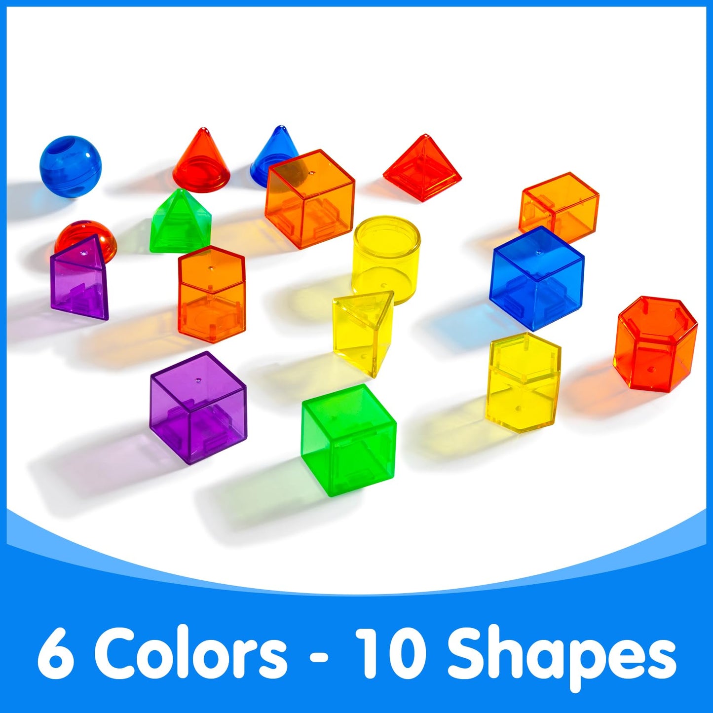 Odoorgames 60 Pieces 3D Shapes for Teaching - Geometric Solids for Kids,Light Table Manipulatives,Translucent Toy for Light Tabl