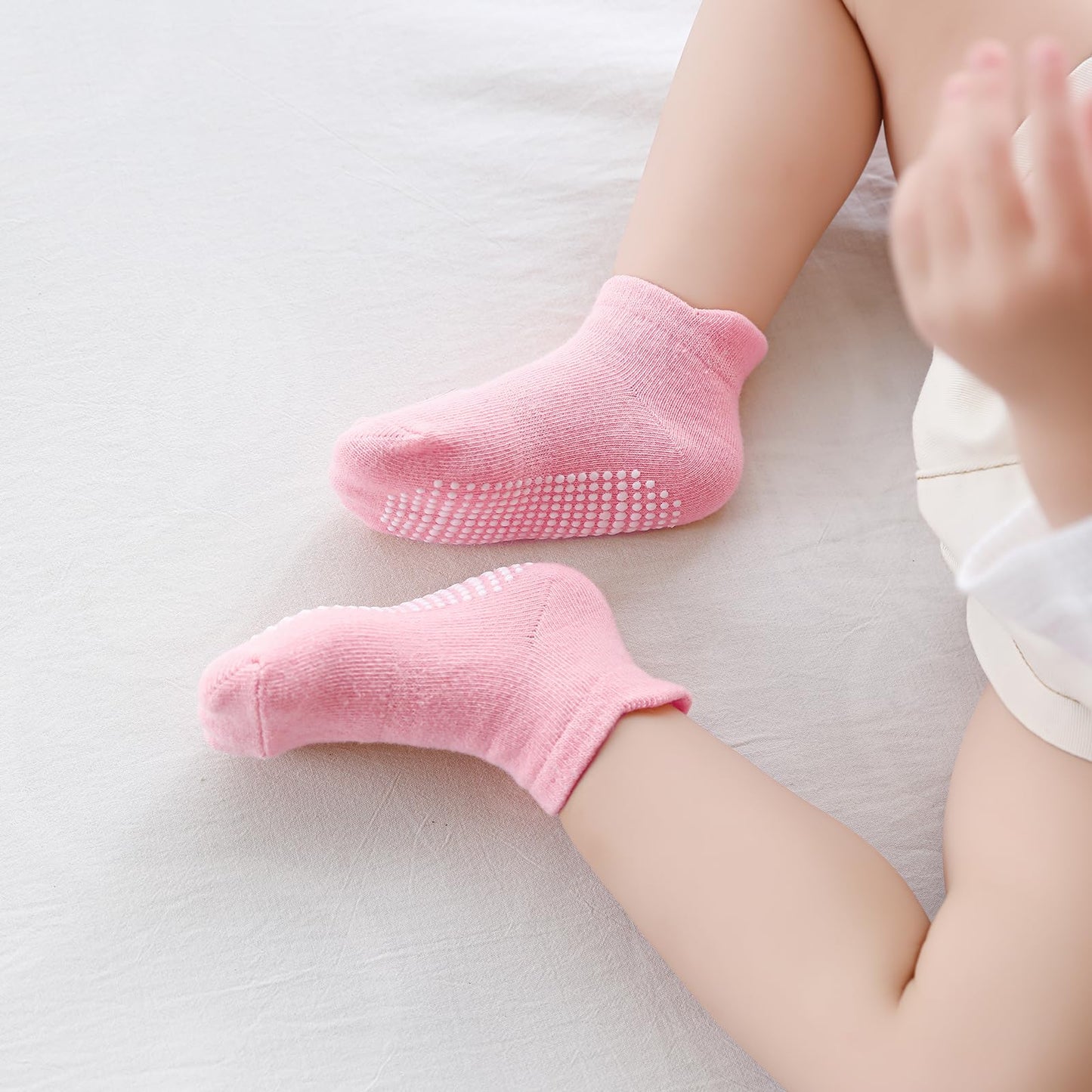 Aroveea Toddler Socks Non Slip Grip Baby Socks 6-12 Months Old 12 Pack For Toddler Boys Girls Kids Socks,Cute Pink Baby Socks