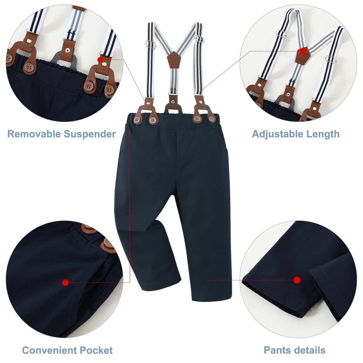 Disaur Baby Boy Clothes Suits,Toddler Dress Short Shirt With Bowtie + Suspender Pants Outfit Sets Gentleman Wedding 1-5 Years (B
