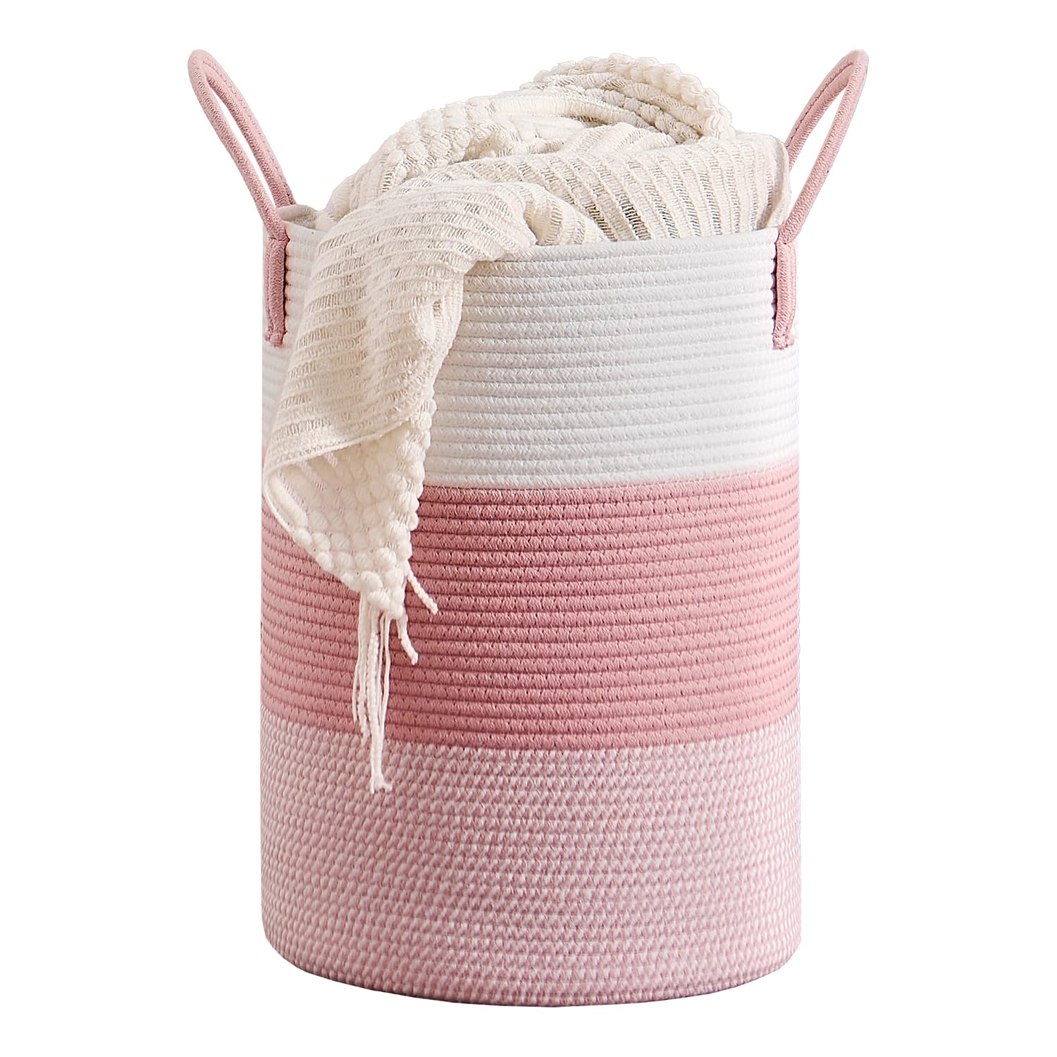 CLHMILY&Z 40L Laundry Basket Round Storage Rope Basket - 13x18 Inches - Pink Hamper in Bedreoom and Cute Storage Bin for Blanket
