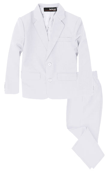 G218 Boys 2 Piece Suit Set Toddler To Teen (X-Large/18-24 Months, White)