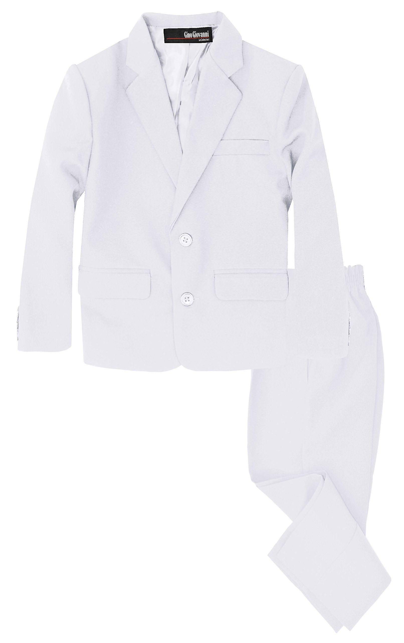 G218 Boys 2 Piece Suit Set Toddler To Teen (8, White)