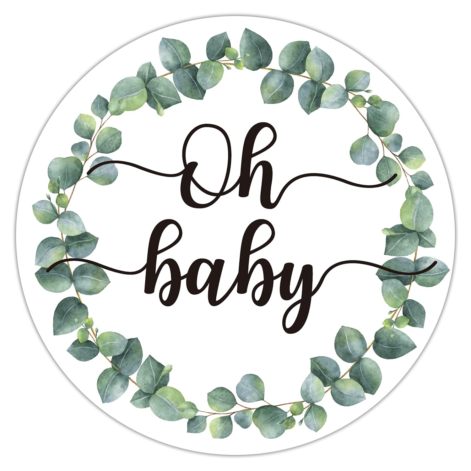 50 Greenery Wreath Oh Baby Gender Neutral Stickers - Baby Shower Favors Stickers - Thank You Labels For Baby Shower 2 Inch.