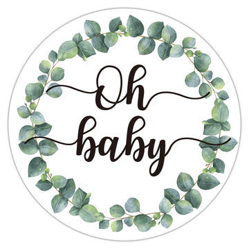 50 Greenery Wreath Oh Baby Gender Neutral Stickers - Baby Shower Favors Stickers - Thank You Labels For Baby Shower 2 Inch.