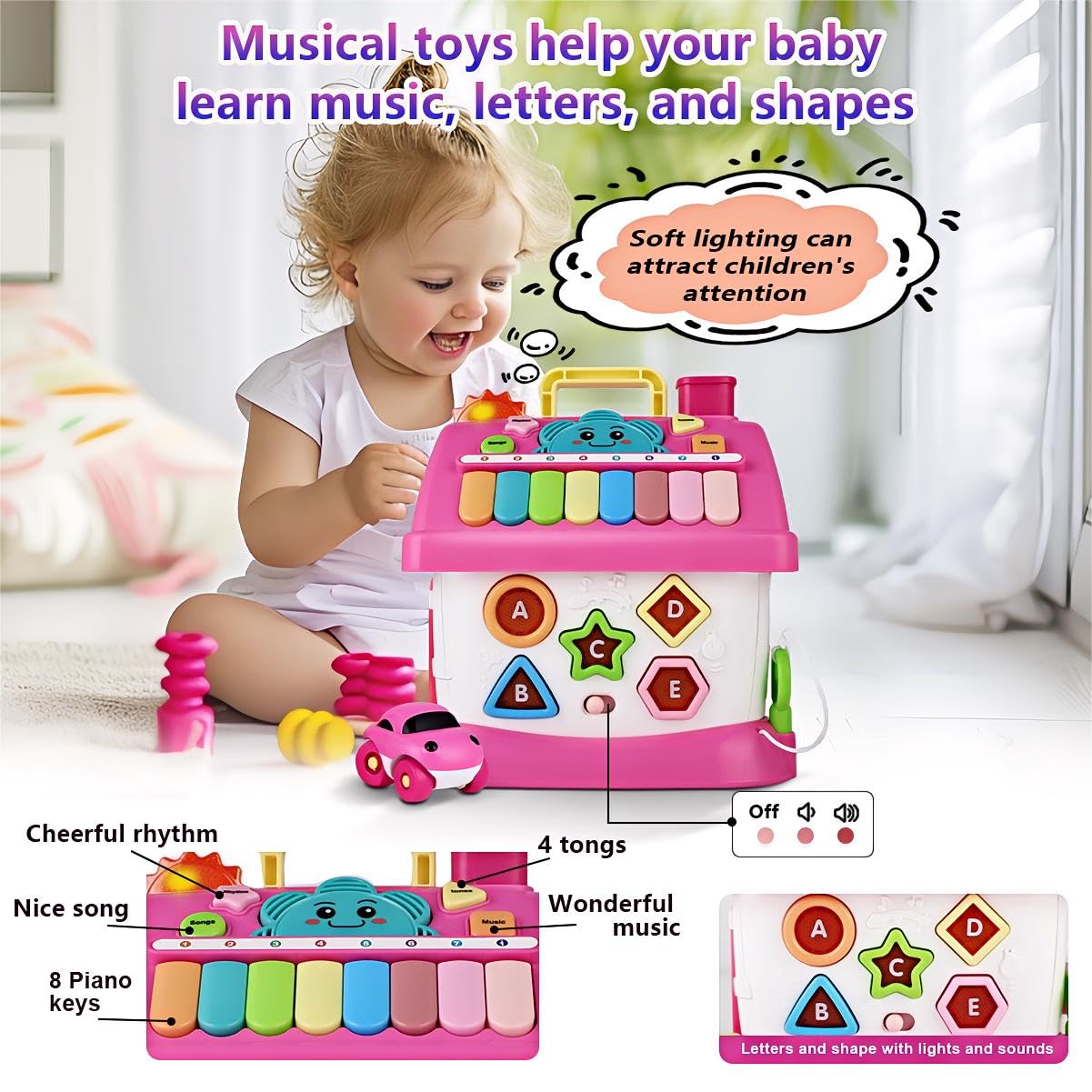 OKREVIEW Toys for 1+ Year Old Girls - Montessori Musical Toys for Toddlers Age 1-2, 8-in-1 Multi-Functional House Toys with Soun