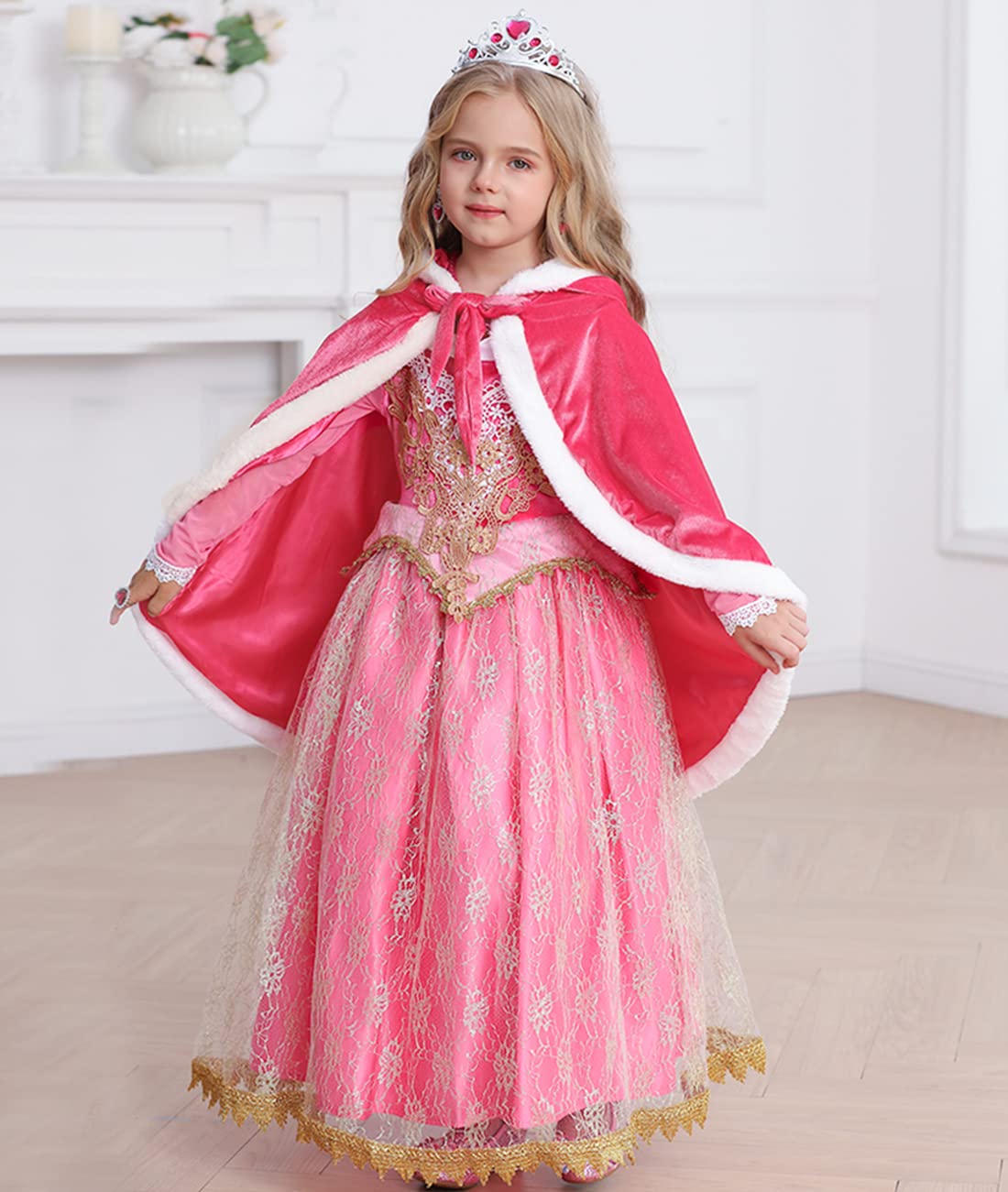 Itvti Princess Cloak With Hood Girls Cape Kid Toddler Costume Dress Up For Halloween Christmas Carnival Cosplay, Rose, 3-4 Years
