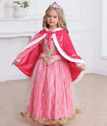 Itvti Princess Cloak With Hood Girls Cape Kid Toddler Costume Dress Up For Halloween Christmas Carnival Cosplay, Rose, 3-4 Years