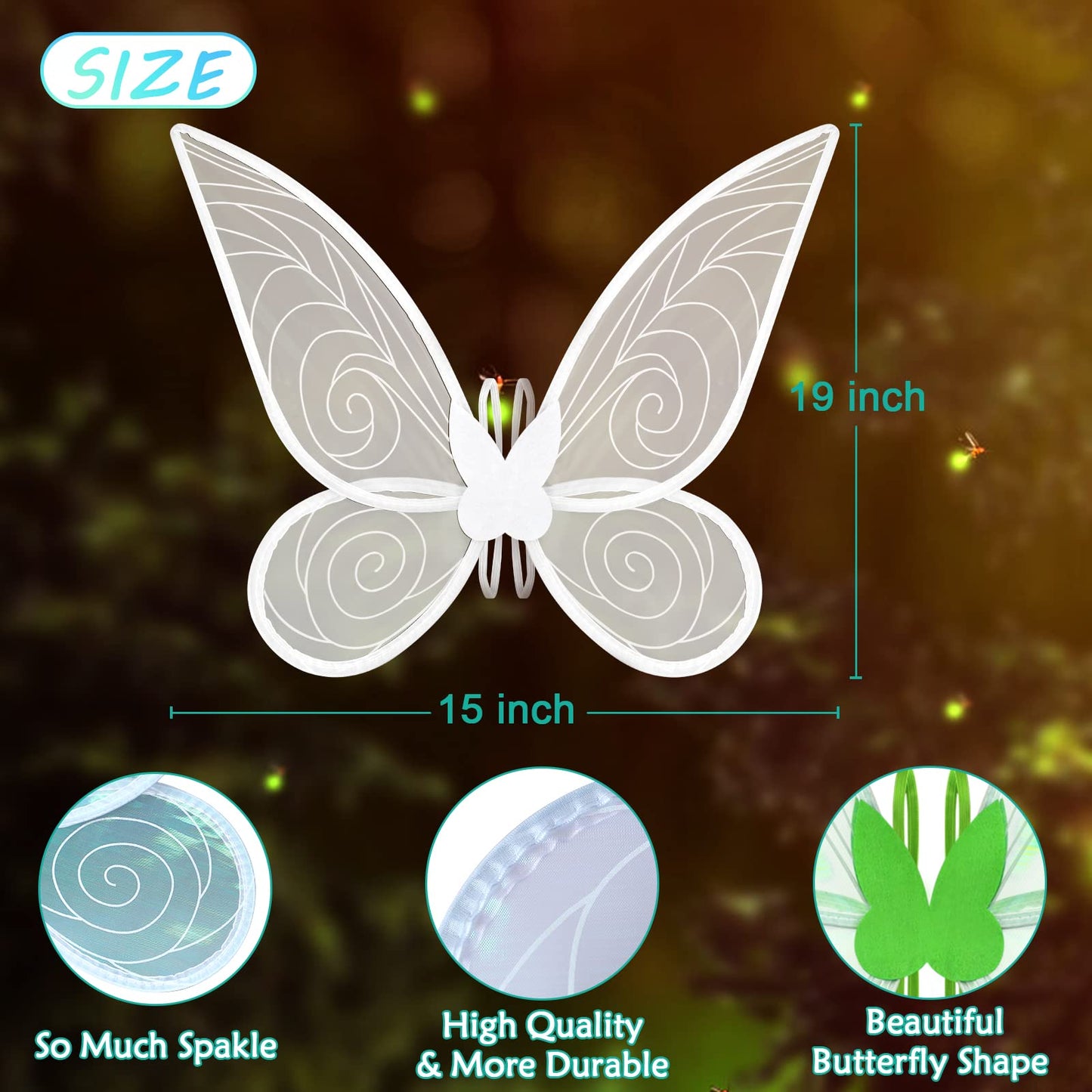 Quescu 2Pcs Fairy Wings For Adults,Butterfly Wings For Girls Women,Halloween Costume Sparkle Angel Wings Dress Up Party Favor (W