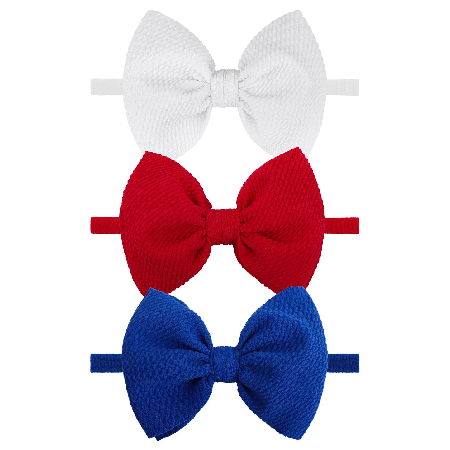 Yanjie 3Rd Of July Hairband Nylon Baby Girl Bows With Red, White, Blue Accents - One Size Fits All Infant Toddler Headbands For